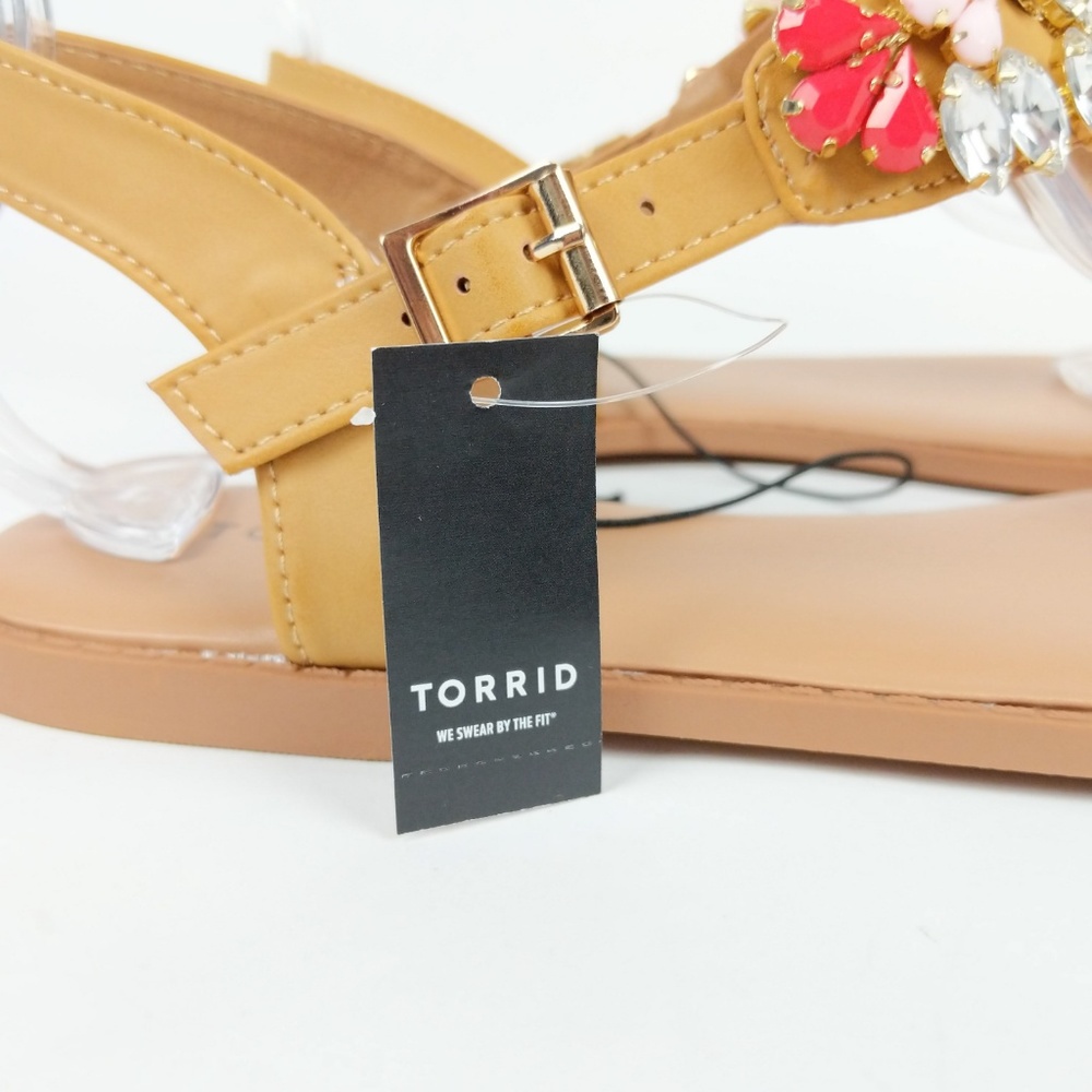 Torrid Tan Rhinestone T-Strap Thong Sandals Shoes - Picture 7 of 8